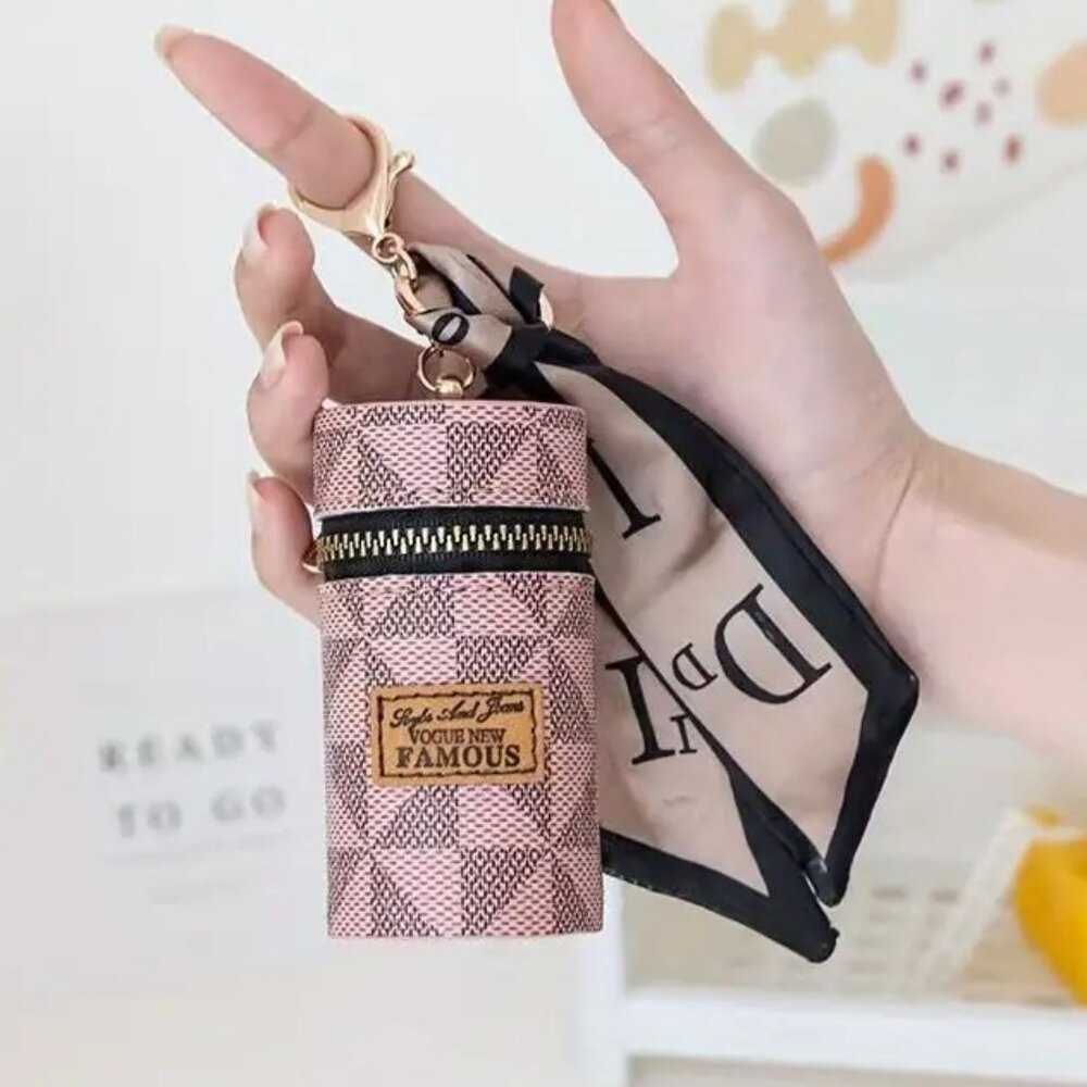 Stylish Mini Bag Charm w/ Scarf for Lipstick, Earbuds, Coins & Keychain Earbuds - Picture 2 of 5